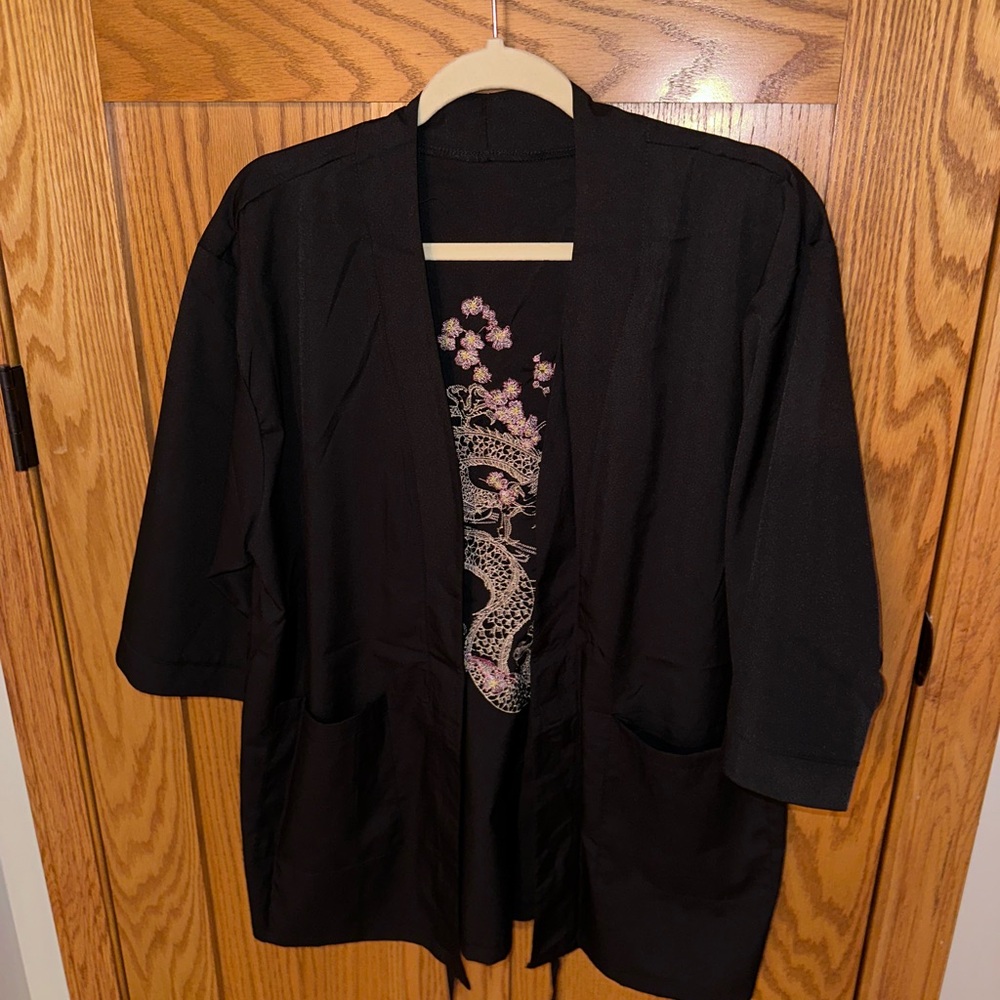 Black Kimono with Dragon Embroidery
